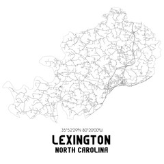 Lexington North Carolina. US street map with black and white lines.