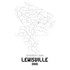 Lewisville Ohio. US street map with black and white lines.