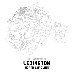 Lexington North Carolina. US street map with black and white lines.