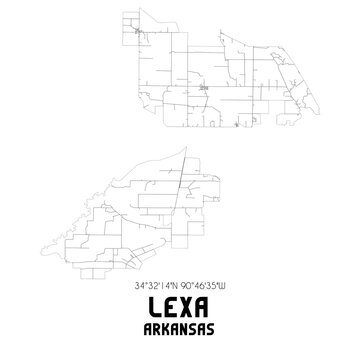 Lexa Arkansas. US street map with black and white lines.