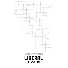 Liberal Missouri. US street map with black and white lines.