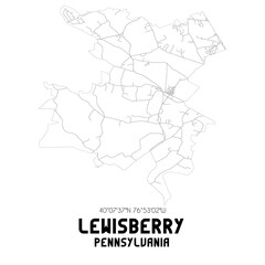 Lewisberry Pennsylvania. US street map with black and white lines.
