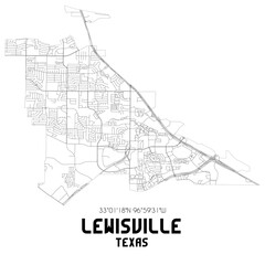 Lewisville Texas. US street map with black and white lines.