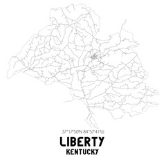 Liberty Kentucky. US street map with black and white lines.