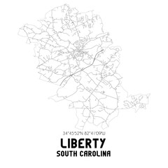 Liberty South Carolina. US street map with black and white lines.