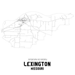 Lexington Missouri. US street map with black and white lines.