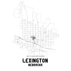 Lexington Nebraska. US street map with black and white lines.