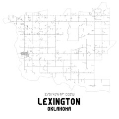 Lexington Oklahoma. US street map with black and white lines.