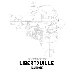 Fototapeta na wymiar Libertyville Illinois. US street map with black and white lines.