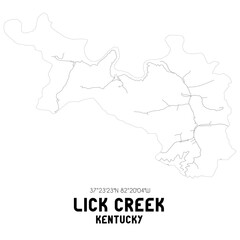 Lick Creek Kentucky. US street map with black and white lines.
