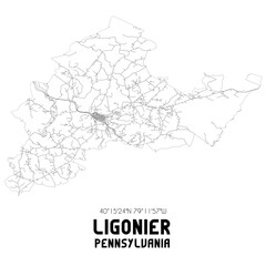 Ligonier Pennsylvania. US street map with black and white lines.