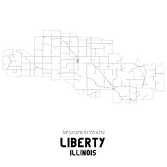 Liberty Illinois. US street map with black and white lines.