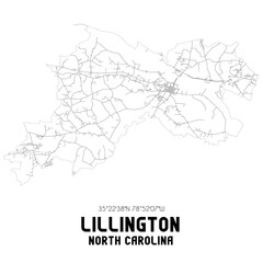 Lillington North Carolina. US street map with black and white lines.