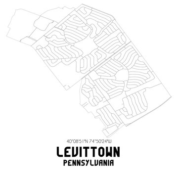 Levittown Pennsylvania. US Street Map With Black And White Lines.