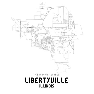 Libertyville Illinois. US street map with black and white lines.
