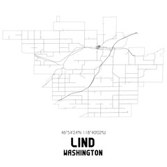 Lind Washington. US street map with black and white lines.