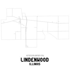 Lindenwood Illinois. US street map with black and white lines.