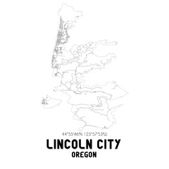 Lincoln City Oregon. US street map with black and white lines.