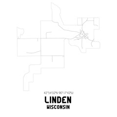 Linden Wisconsin. US street map with black and white lines.