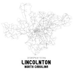 Lincolnton North Carolina. US street map with black and white lines.