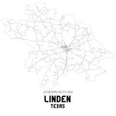 Linden Texas. US street map with black and white lines.