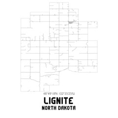 Lignite North Dakota. US street map with black and white lines.