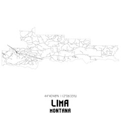Lima Montana. US street map with black and white lines.