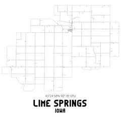 Lime Springs Iowa. US street map with black and white lines.