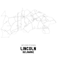 Lincoln Delaware. US street map with black and white lines.