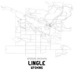 Lingle Wyoming. US street map with black and white lines.