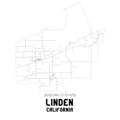 Linden California. US street map with black and white lines.