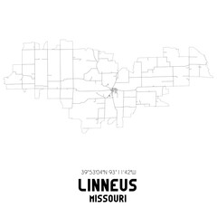 Linneus Missouri. US street map with black and white lines.