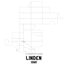 Linden Iowa. US street map with black and white lines.