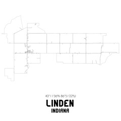 Linden Indiana. US street map with black and white lines.