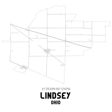 Lindsey Ohio. US street map with black and white lines.