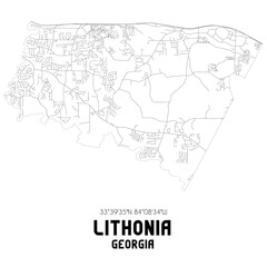 Lithonia Georgia. US street map with black and white lines.
