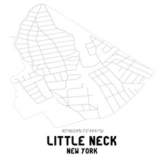 Little Neck New York. US street map with black and white lines.