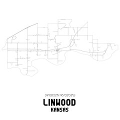 Linwood Kansas. US street map with black and white lines.