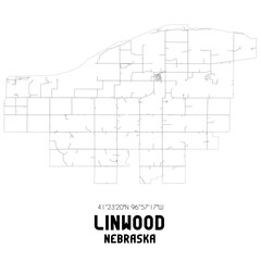 Linwood Nebraska. US street map with black and white lines.
