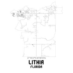 Lithia Florida. US street map with black and white lines.