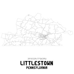 Littlestown Pennsylvania. US street map with black and white lines.