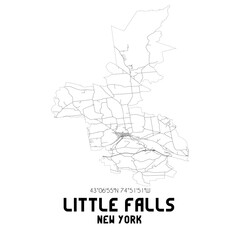 Little Falls New York. US street map with black and white lines.