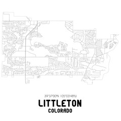Littleton Colorado. US street map with black and white lines.