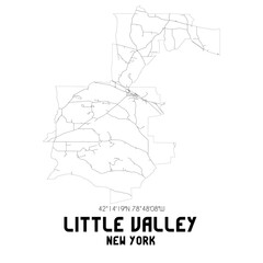 Little Valley New York. US street map with black and white lines.