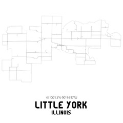 Little York Illinois. US street map with black and white lines.