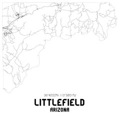 Littlefield Arizona. US street map with black and white lines.