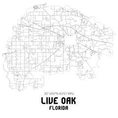 Live Oak Florida. US street map with black and white lines.
