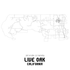 Live Oak California. US street map with black and white lines.