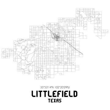Littlefield Texas. US street map with black and white lines.