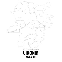 Livonia Missouri. US street map with black and white lines.